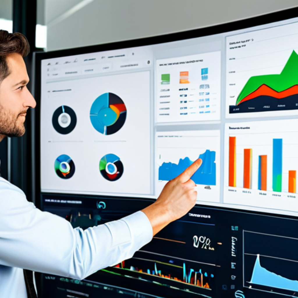 A diverse team of business professionals, fully clothed in professional dress and modest attire, gathered around a large interactive data display in a modern, well-lit office. The screen shows a sophisticated dashboard with charts and graphs, and a stylized glowing compass icon overlayed, guiding them. One person points to a trend, representing customer feedback being transformed into valuable insights. The atmosphere is collaborative and forward-thinking. Perfect anatomy, correct proportions, natural pose, well-formed hands, proper finger count, natural body proportions, professional photography, high quality, safe for work, appropriate content, fully clothed, family-friendly.