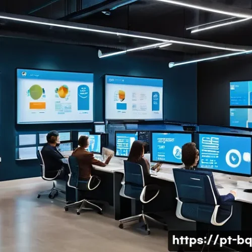 Home 13 고객 피드백 시스템의 디지털 전환 전략 - A modern retail office environment with a diverse team of professionals collaborating around multipl...