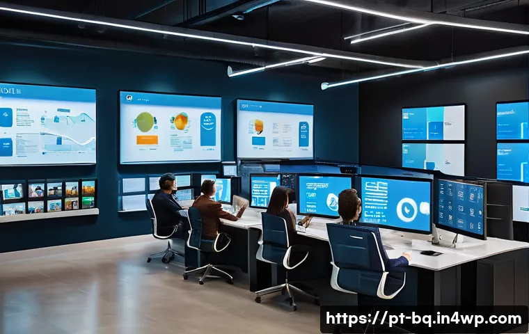고객 피드백 시스템의 디지털 전환 전략 - A modern retail office environment with a diverse team of professionals collaborating around multipl...